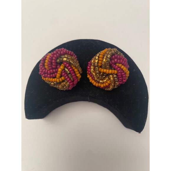 Vintage MADE IN WESTERN GERMANY Clip on Earrings Beaded White Beads Dangle Pairs - Picture 4 of 6